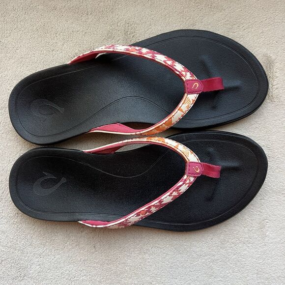 Olukai Ho'opio Tropical Print Thong Flip Flop Sandals Women 5-6 Casual Beach - Picture 6 of 14